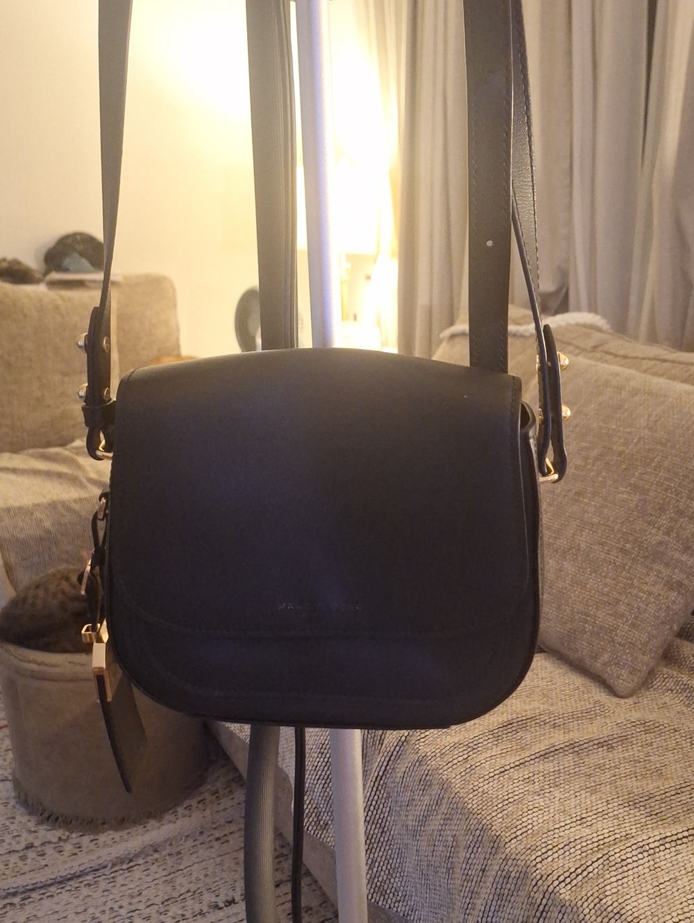 Marc Jacobs Black Leather Crossbody Saddle Bag with Gold Hardware